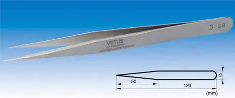 3-SA Type No.3 Straight (Fine Tip) High Precision Vetus Stainless Tweezers - Electro-Optix Inc.