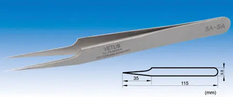 5A-SA Type SS ( Short Fine Tip) High Precision Vetus Stainless Tweezers - Electro-Optix Inc.