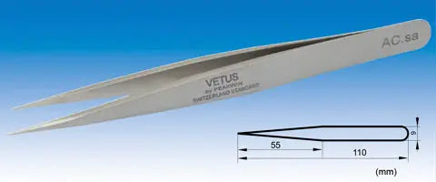 AC-SA Type SS Straight ( Long Fine Tip) High Precision Vetus Stainless Tweezers - Electro-Optix Inc.