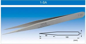 1-SA Type No.1 Straight (Very Fine Tip) High Precision Vetus Stainless Tweezers - Electro-Optix Inc.