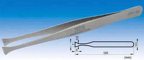 35A-SA Type SS Straight ( Flat Pad Tip ) High Precision Vetus Swiss Style Stainless Tweezers - Electro-Optix Inc.