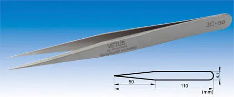 3C-SA Type No.3C Straight (Fine Tip) High Precision Vetus Stainless Tweezers - Electro-Optix Inc.