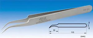 5B-SA Type SS Curved ( Long Fine Tip) High Precision Vetus Stainless Tweezers - Electro-Optix Inc.