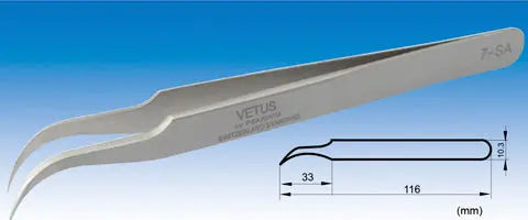 7-SA Type SS Curved ( Long Fine Tip) High Precision Vetus Stainless Tweezers - Electro-Optix Inc.