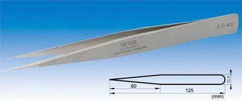 AA-SA Type AA Straight (Very Fine Tip) High Vetus Precision Stainless Tweezers - Electro-Optix Inc.
