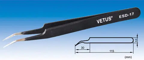 ESD-17 Vetus Precision Electro Static Discharge Safe Stainless Tweezers - Electro-Optix Inc.