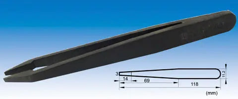 Ideal-Tek 709.CF ESD Full Plastic Tweezers, Style 709, Carbon Fiber, Angled, Very Fine, Flat, 4.5
