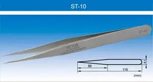 ST-10  Type No.3 Straight (FineTip) Precision Swiss Style Stainless Tweezers - Electro-Optix Inc.