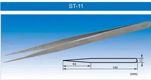 ST-11 Type No.SS Straight (Very Fine Tip) Precision Vetus Stainless Tweezers - Electro-Optix Inc.
