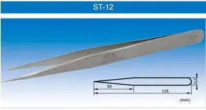 ST-12 Type No.27 Straight (Medium Tip) Precision Stainless Tweezers - Electro-Optix Inc.