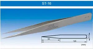 ST-16 Type No.AA Straight (FineTip) Precision Vetus Stainless Tweezers - Electro-Optix Inc.