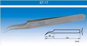 ST-17 Type No.7 ( Super Fine Curved Tip)Precision Vetus Stainless Tweezers - Electro-Optix Inc.