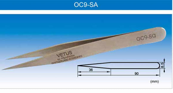 Electro-Optix Inc. 0C9-SA Type No.0C9 Straight (Small Slim Tweezer Extra Fine Tip) High Precision Vetus Stainless Tweezers Vetus Tweezers  Electro-Optix Inc.